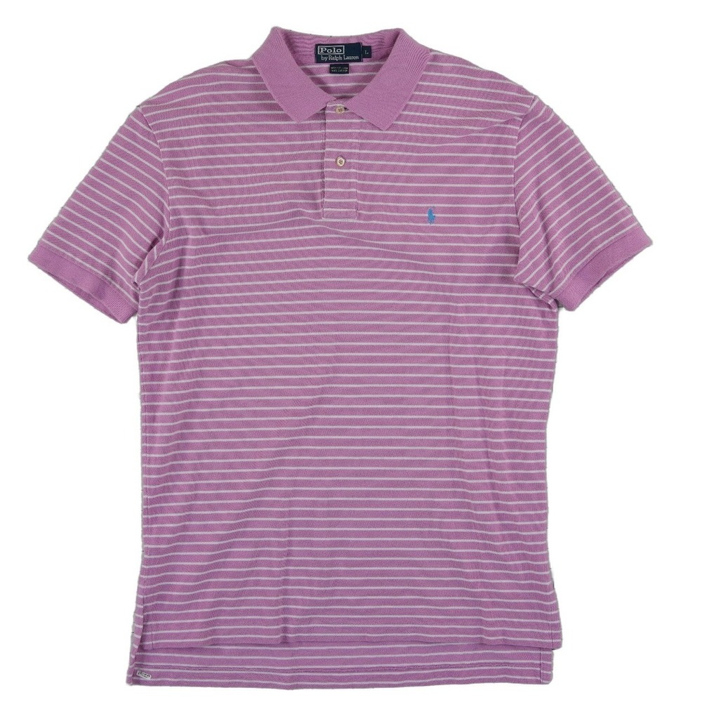 Ralph Lauren Polo Shirt Men's Size Large Purple Striped 100% Cotton Vintage Golf